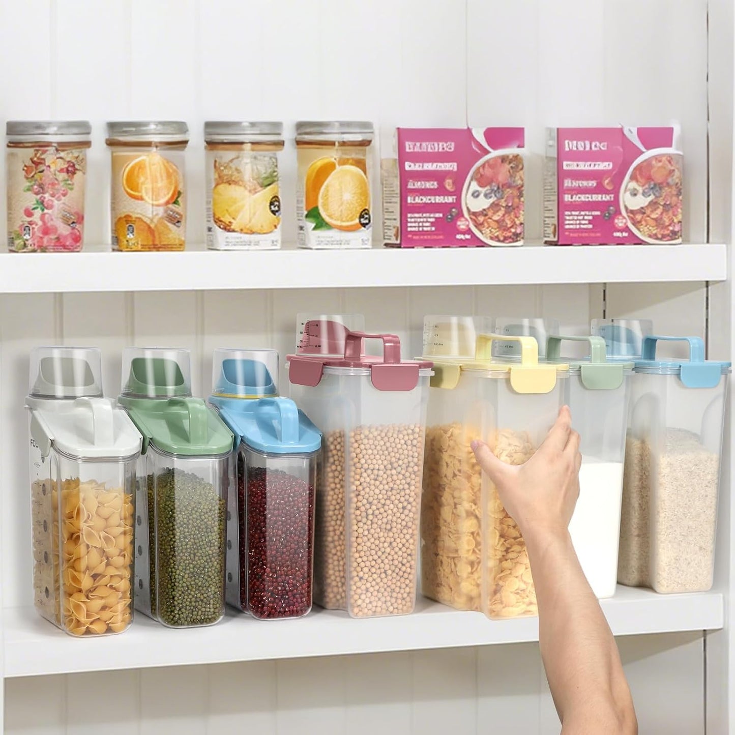 LEAWALK Airtight Rice Storage Container, 3-5Lbs Cereal Dry Food Flour Bin, Pet Dog Cat Food Dispenser with Measuring Cup, BPA Free Plastic Kitchen and Pantry Organization Bin for Sugar-Clear Grey