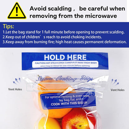 Steam Bags for Microwave Vegetables, Zipper Microwave Steam Bags Reusable Steamer Bagss for Microwaves Cooking for Vegetables Potatoes Meat Frozen Food