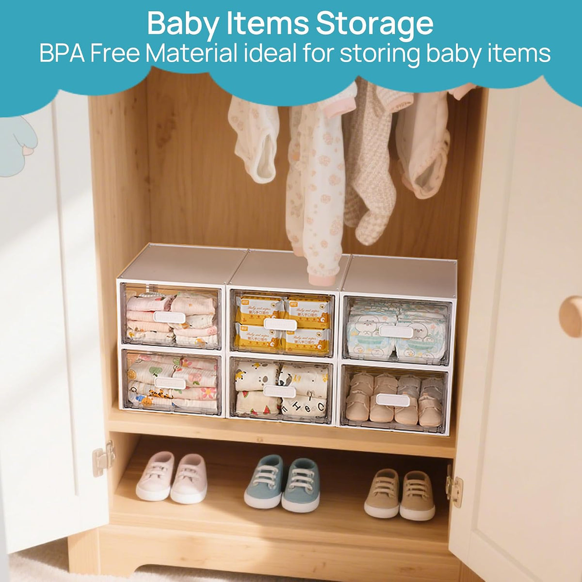 Vtopmart 2 Pack Clear Stackable Storage Drawers 15QT, Easily Assemble Closet Organizers,Plastic Storage Bins for Bathroom,Cabinet,Kitchen Pantry,Under Sink Organization(Medium)