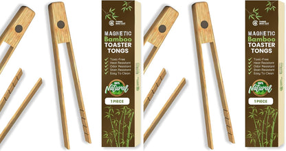 Toaster Tongs With Magnet | Kitchen Utensils For Cooking and Holding Toast Bacon Muffin Bagel Bread | 8 Inch Long Natural Non Toxic Bamboo