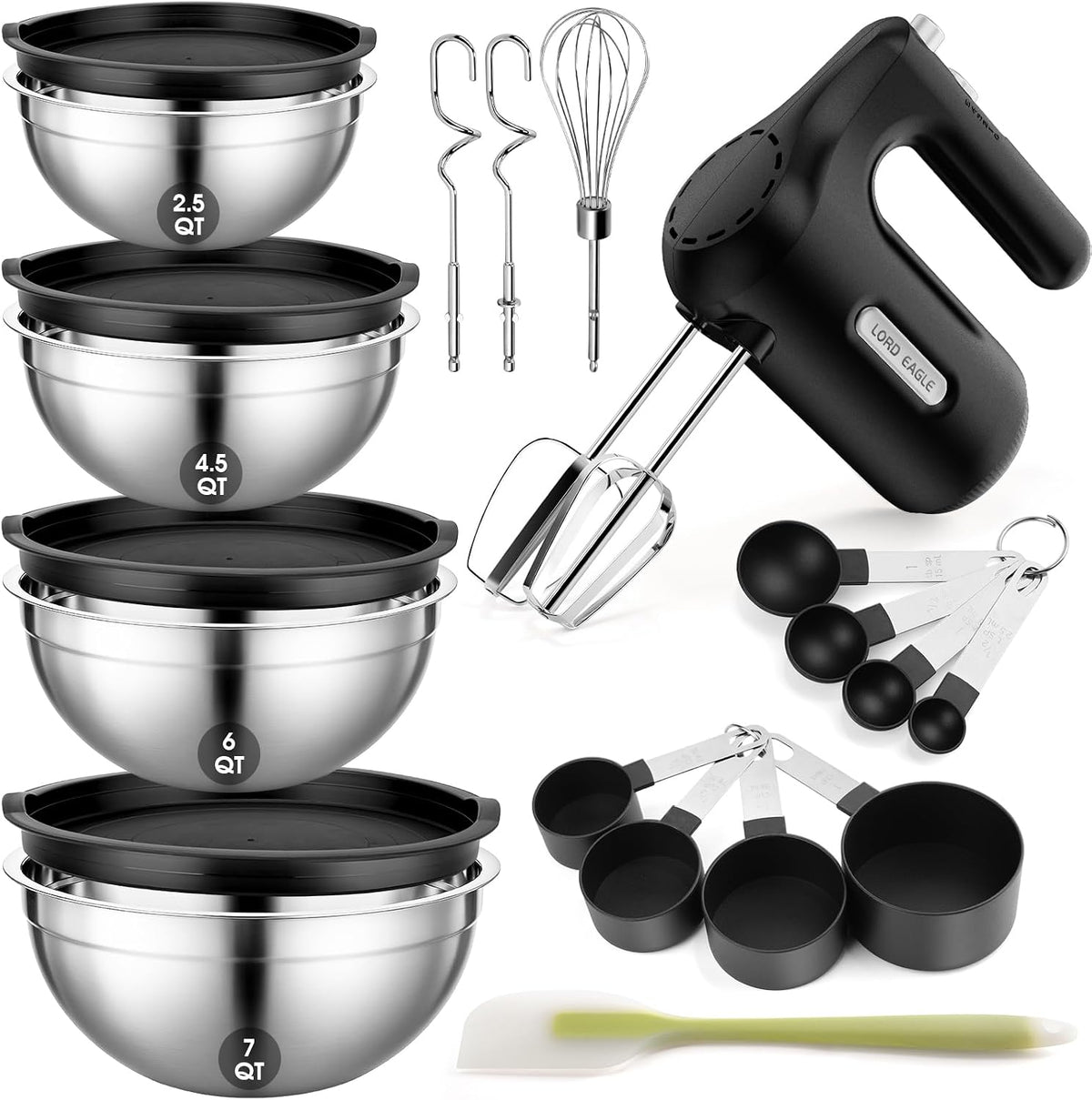 5-Speed Small Hand Mixer Electric, 300W Compact Portable, Black