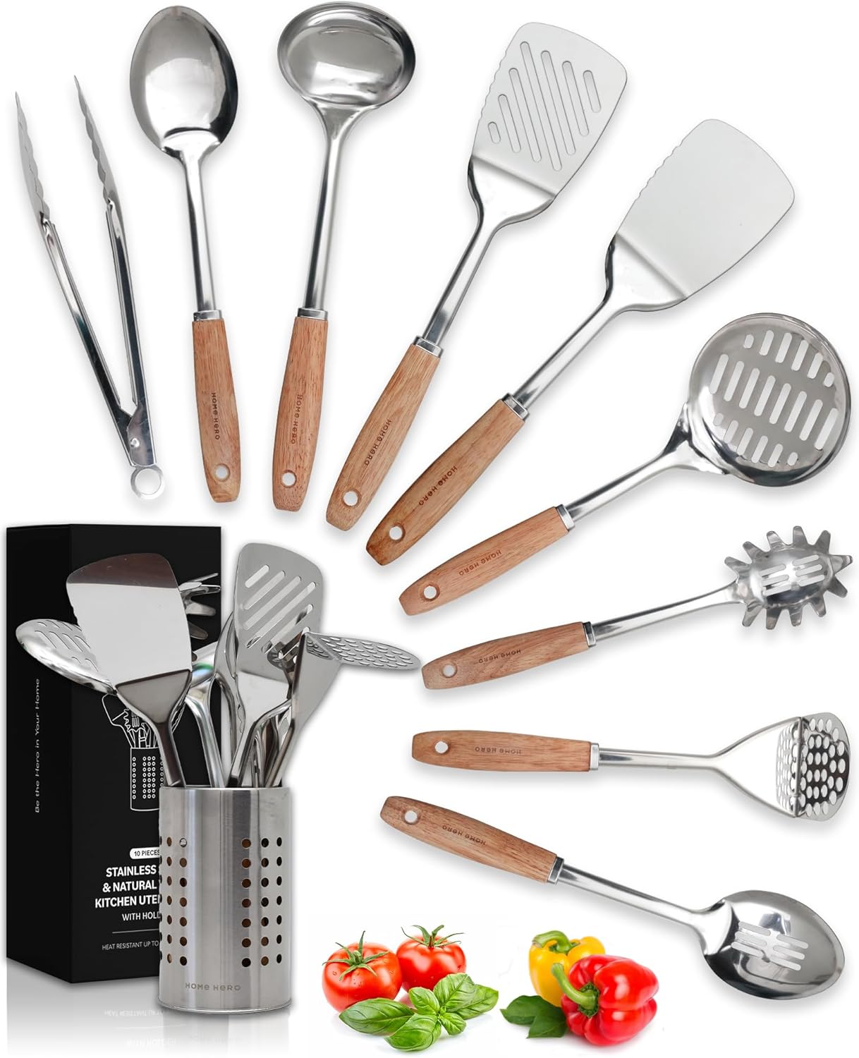 Home Hero Silicone Kitchen Utensils Set - Heat Resistant Non-Scratch Cooking Utensils - Ergonomic Silicone Spatula Set - Dishwasher Safe Kitchen Tools - 26 Piece, Stone