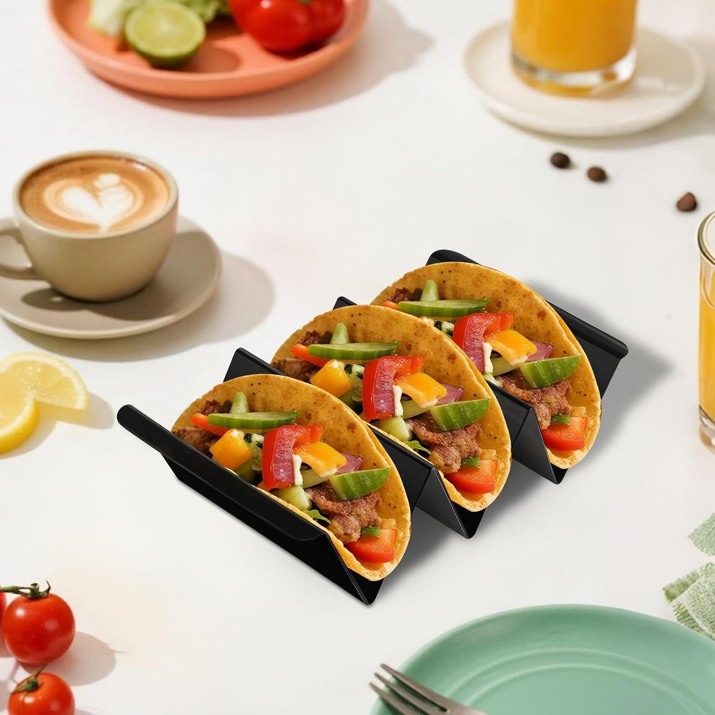 24 Packs Taco Holder Stands, Plastic Taco Shell Rack, Black Tray for Taco Carnival Parties, Dishwasher and Microwave Safe
