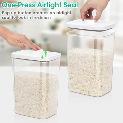 TBMax Large Airtight Food Container 5.28 Qt with Pop Up Lid & Measuring Cup, Ideal for 10 Lbs of Rice or 7 Lbs of Flour, Square Short Food Storage Bin for Kitchen Pantry and Drawer Organization