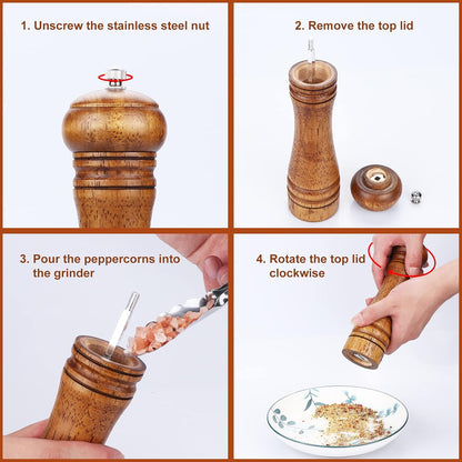 Gulex Wood Pepper Grinder Pepper Mill Adjustable Coarseness 8 Inch Retro
