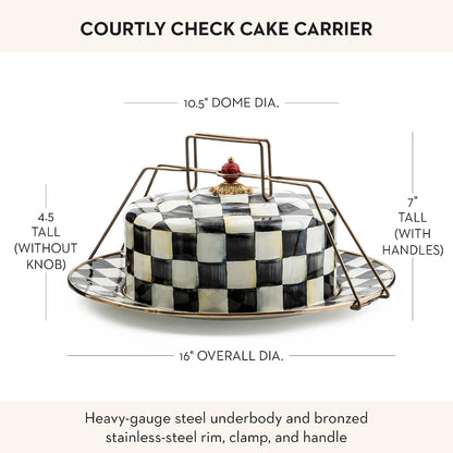 MACKENZIE-CHILDS Cake Carrier, Cake-Dish Serving Platter with Lid and Handles, White Flower Market with Black-and-White Courtly Check