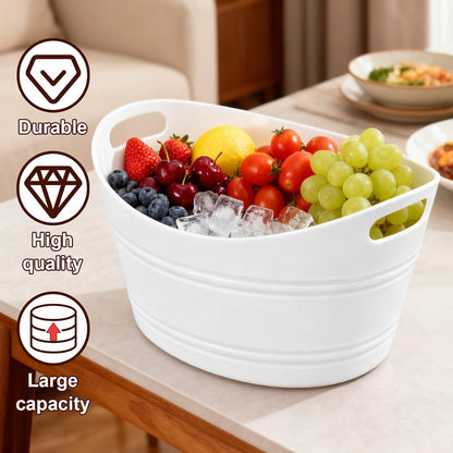 6 Pack Ice Buckets, Oval Storage Tub with Handles, Plastic Ice Drink Bucket for Parties, 4.5 Liter Beverage Storage Basket for Bar Champagne Wine Beer Beverage Bottle Cooler, White