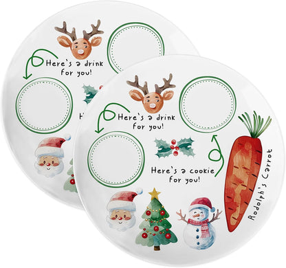 10" Santa Cookie Melamine Plate – Round Christmas Tray for Snacks, Milk, and Carrots, Cute Santa Treat Platter for Xmas Eve, Decorative Serving Board for Holiday Parties (2 Pieces)