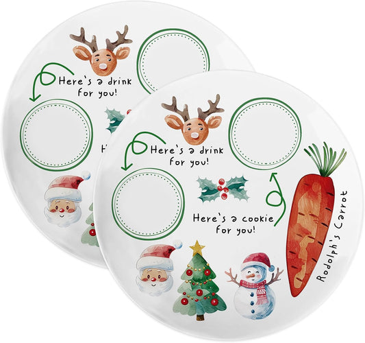 10" Santa Cookie Melamine Plate – Round Christmas Tray for Snacks, Milk, and Carrots, Cute Santa Treat Platter for Xmas Eve, Decorative Serving Board for Holiday Parties (2 Pieces)