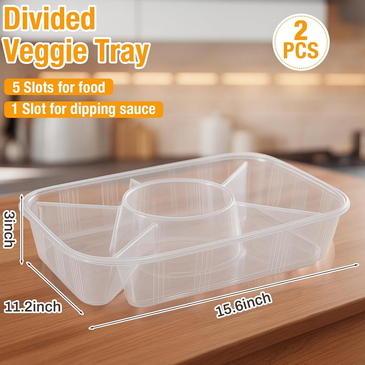 Shellwei 4 Pcs Jumbo Veggie Tray 15.6" x 11.2" x 3" Chip and Dip Platter Nacho Tray Disposable Catering Trays with Lids Divided for Veggie, Charcuterie, Taco, Salad in Party/Buffet/Travel (No Lid)
