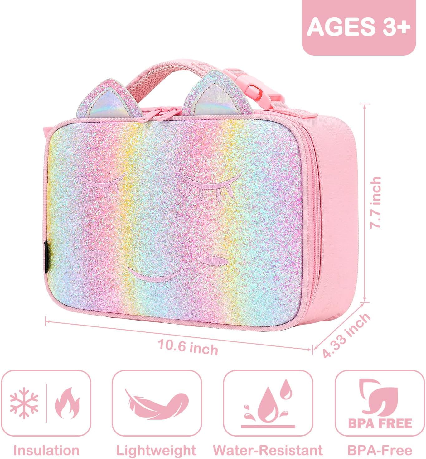 FlowFly Kids Lunch box Insulated Soft Bag Mini Cooler Back to School Thermal Meal Tote Kit for Girls, Boys, Black
