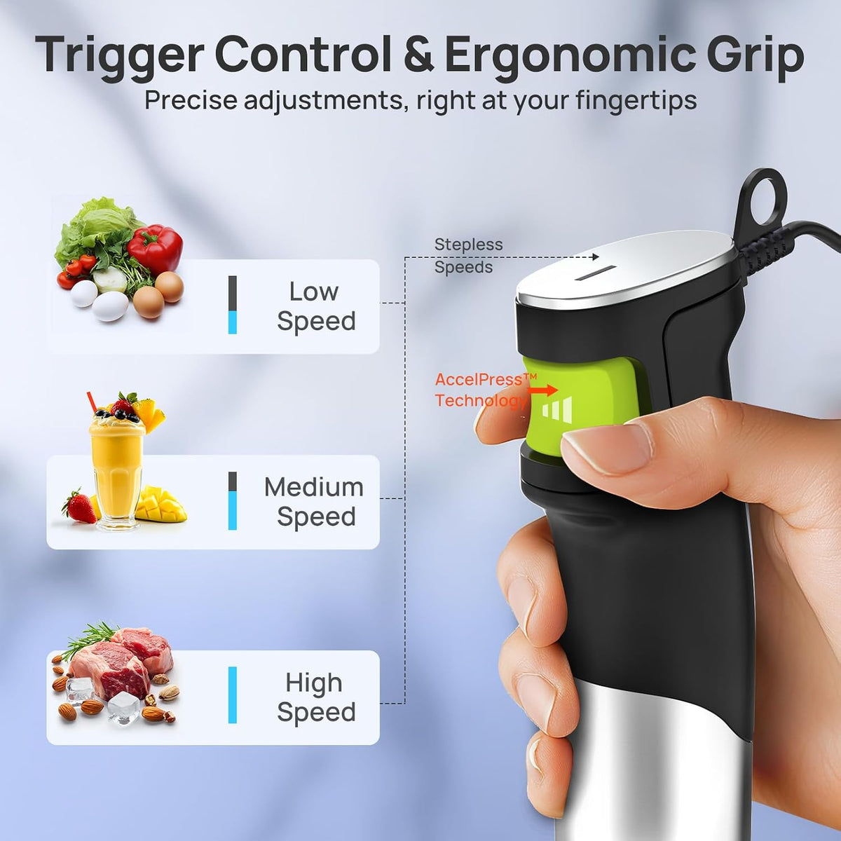 Consciot 4 in 1 Immersion Hand Blender Max 1100W, Trigger Speed Control