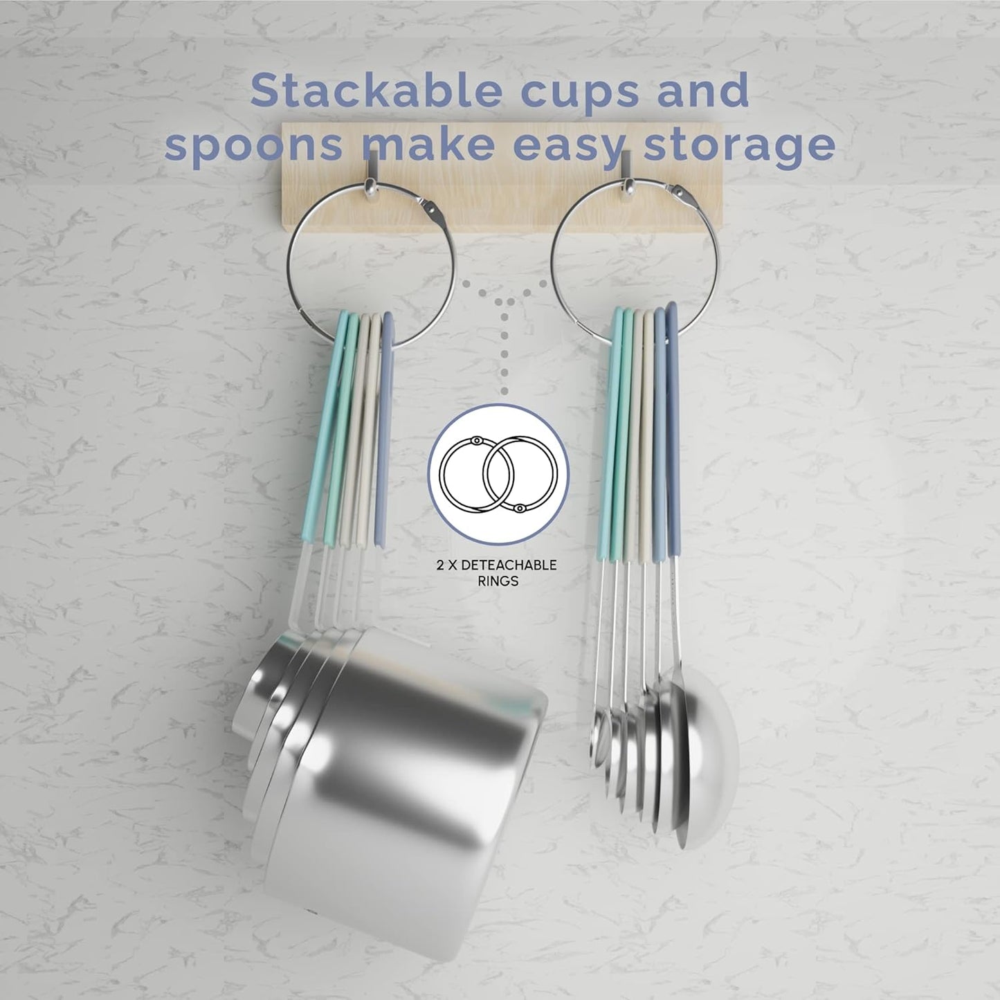 CuttleLab Measuring Cups and Measuring Spoons Set of 14 - Stainless Steel Measuring Cups and Spoons Set, Includes 1/8 Teaspoon Measuring Spoon, 1/8 Cup Measuring Cup, Leveler Dry (14, Country Chic)