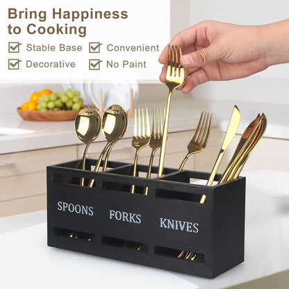 Wooden Silverware Cutlery Holder White Flatware Caddy Small Kitchen Utensil Holders for Party Wood Silverware Organizer Storage for Table Countertop Spoon and Fork Holder Utensils Caddy Basket
