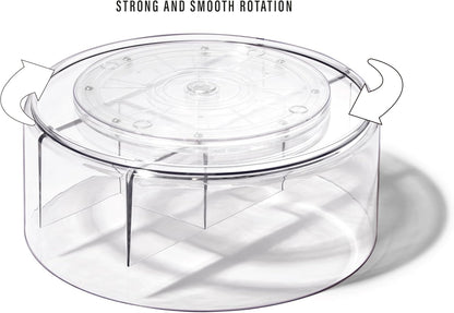 BINO Plastic Round Turntable Organizer with 5 Compartments - Clear | Spinning Divided Turntable Container | Rotating Organizer Storage for Bottle Condiments Fridge Kitchen Counter Pantry Bathroom