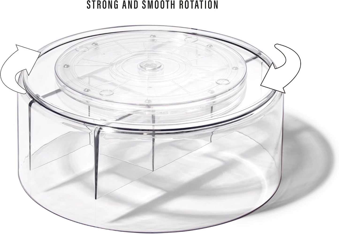 BINO Plastic Round Turntable Organizer with 5 Compartments - Clear | Spinning Divided Turntable Container | Rotating Organizer Storage for Bottle Condiments Fridge Kitchen Counter Pantry Bathroom
