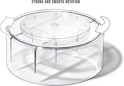 BINO Plastic Round Turntable Organizer with 5 Compartments - Clear | Spinning Divided Turntable Container | Rotating Organizer Storage for Bottle Condiments Fridge Kitchen Counter Pantry Bathroom
