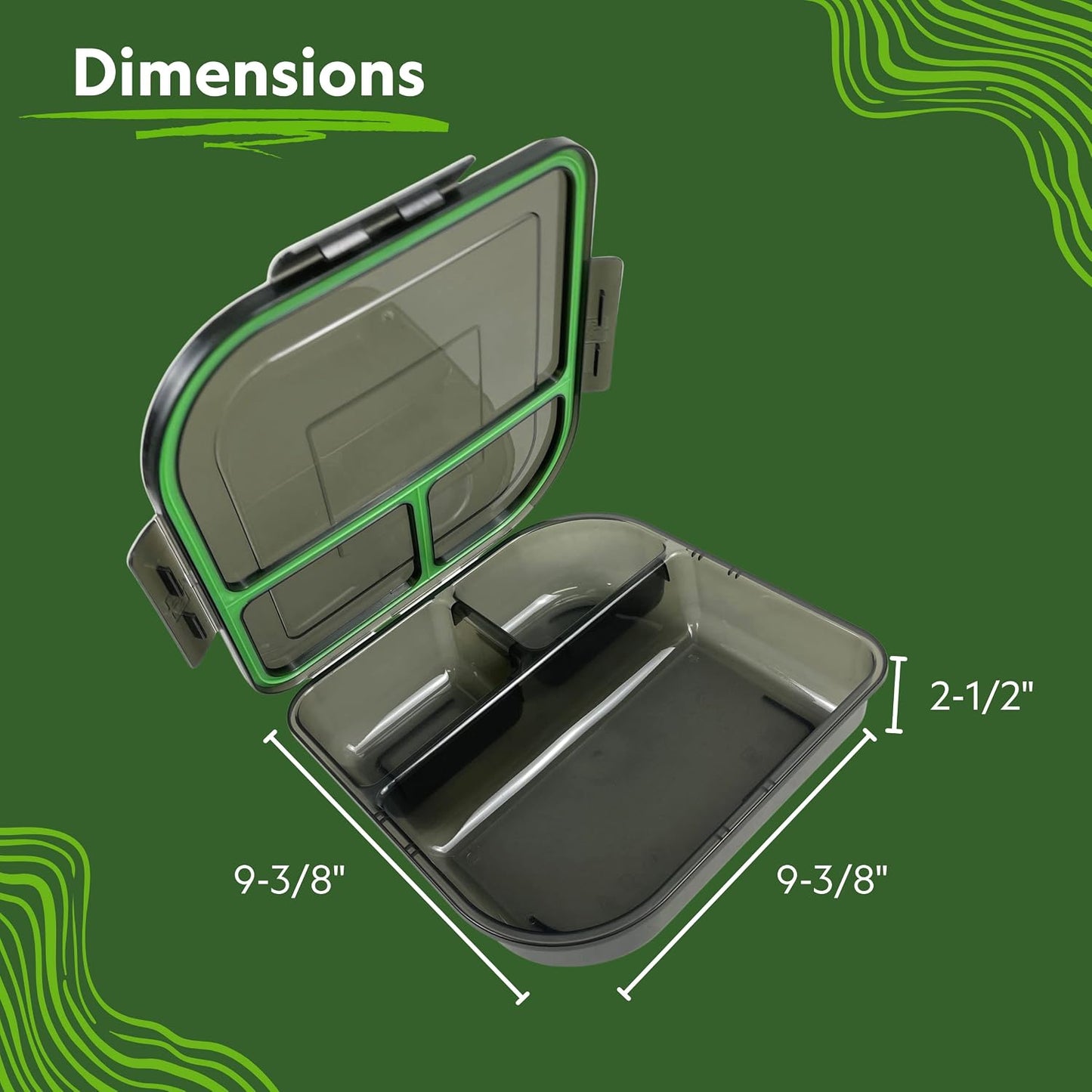 Large To-Go 3-Compartment Food Container, 9-3/8" X 9-3/8" X 2-1/2", Reusable, Microwave Safe, Smoke/Red