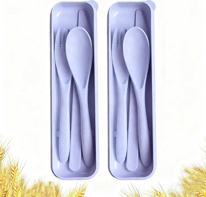 Travel Utensils with Case, 2 Sets Reusable Utensils Set with Case, Wheat Straw Utensils for Lunch Box Accessories, Camping Utensil Set for School Work Lunch or Daily Use（Black）