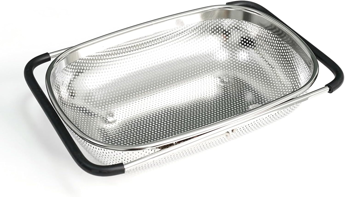 REDANT Over the Sink Metal Strainer and Colander for Kitchen - Large Food Strainers and Colanders with Rubber Grip - Sieve Fine Mesh Stainless Steel for Spaghetti, Pasta, Rice, Fruits, Vegetables