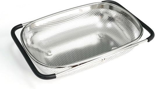 REDANT Over the Sink Metal Strainer and Colander for Kitchen - Large Food Strainers and Colanders with Rubber Grip - Sieve Fine Mesh Stainless Steel for Spaghetti, Pasta, Rice, Fruits, Vegetables