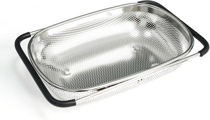 REDANT Over the Sink Metal Strainer and Colander for Kitchen - Large Food Strainers and Colanders with Rubber Grip - Sieve Fine Mesh Stainless Steel for Spaghetti, Pasta, Rice, Fruits, Vegetables