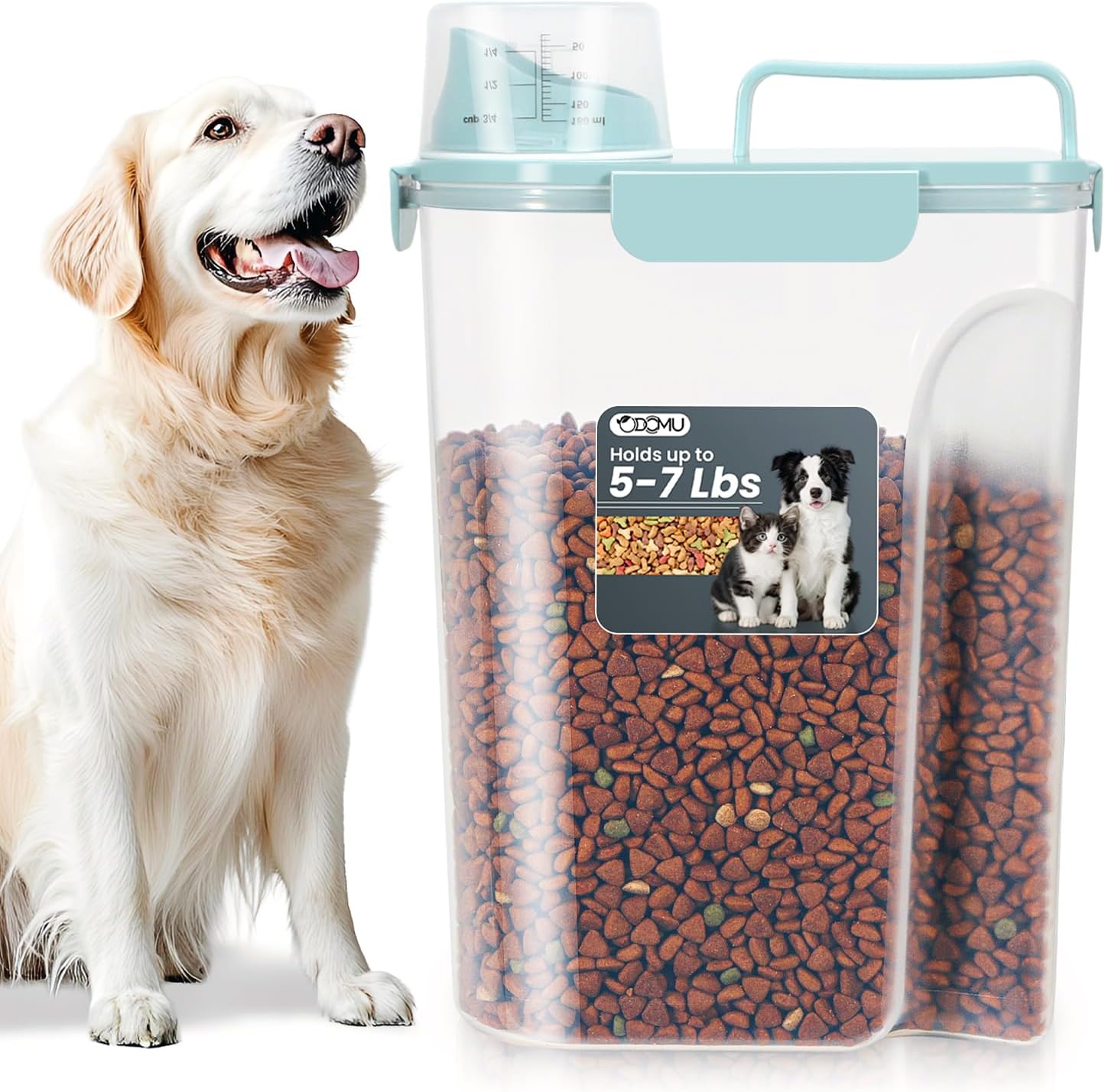 Dog Cat Food Storage Container, Pet Food Pourable Container Airtight with Large Spout & Cup, BPA-Free Plastic Food Dispenser for Pet Food, Bird Seed, Rice, Flour (Dark Gray, 2.5L)