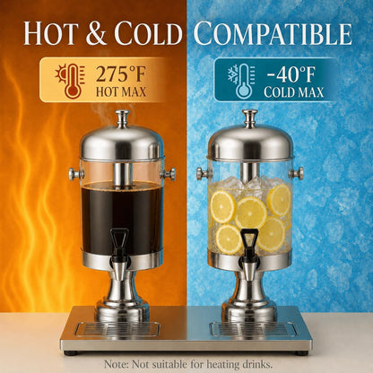 4.4 Gallon Beverage Dispenser with Ice Core | Stainless steel drink dispenser with stand and ice core for cold drinks, juice, lemonade, iced tea, parties, and events.