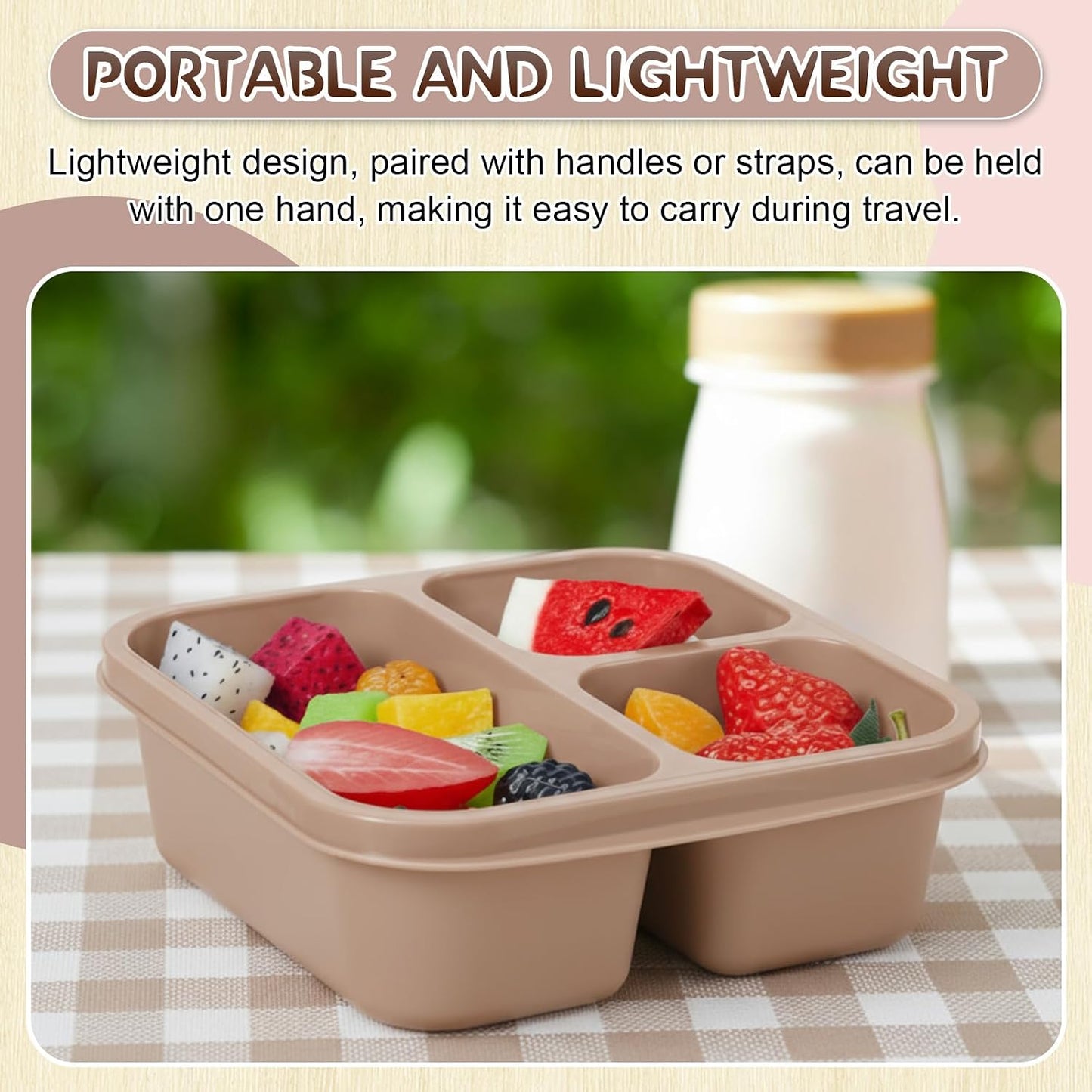 Honeydak 5 Pack Snack Containers 3 Compartment Bento Snack Boxes Divided Meal Prep Containers with Lids Reusable Adults Lunch Food Storage Box for School Work Travel(Elderberry)