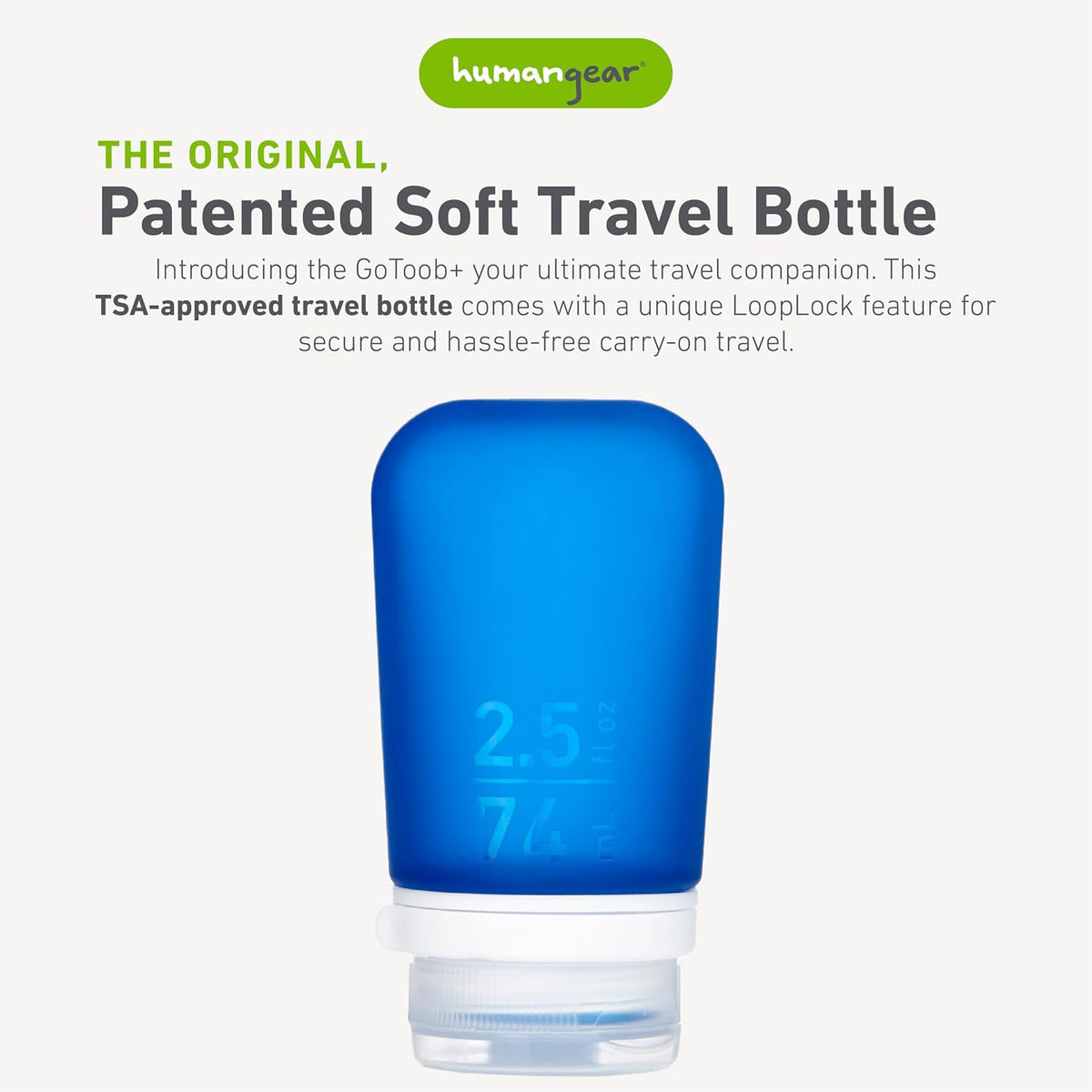 humangear GoToob+ (XL) | Refillable Silicone Travel Bottle | Locking Lid | Food-Safe Material | Blue, XL (6 fl.oz.; 177ml)