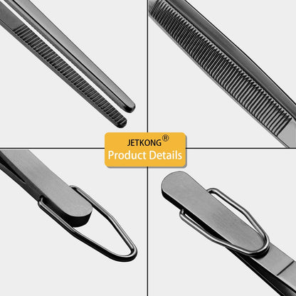 JETKONG 3 Pcs Extra Long Kitchen Tweezers 9 12 14 Inch Heavy Duty Stainless Steel Cooking Tweezers (Round Tips, Silver)