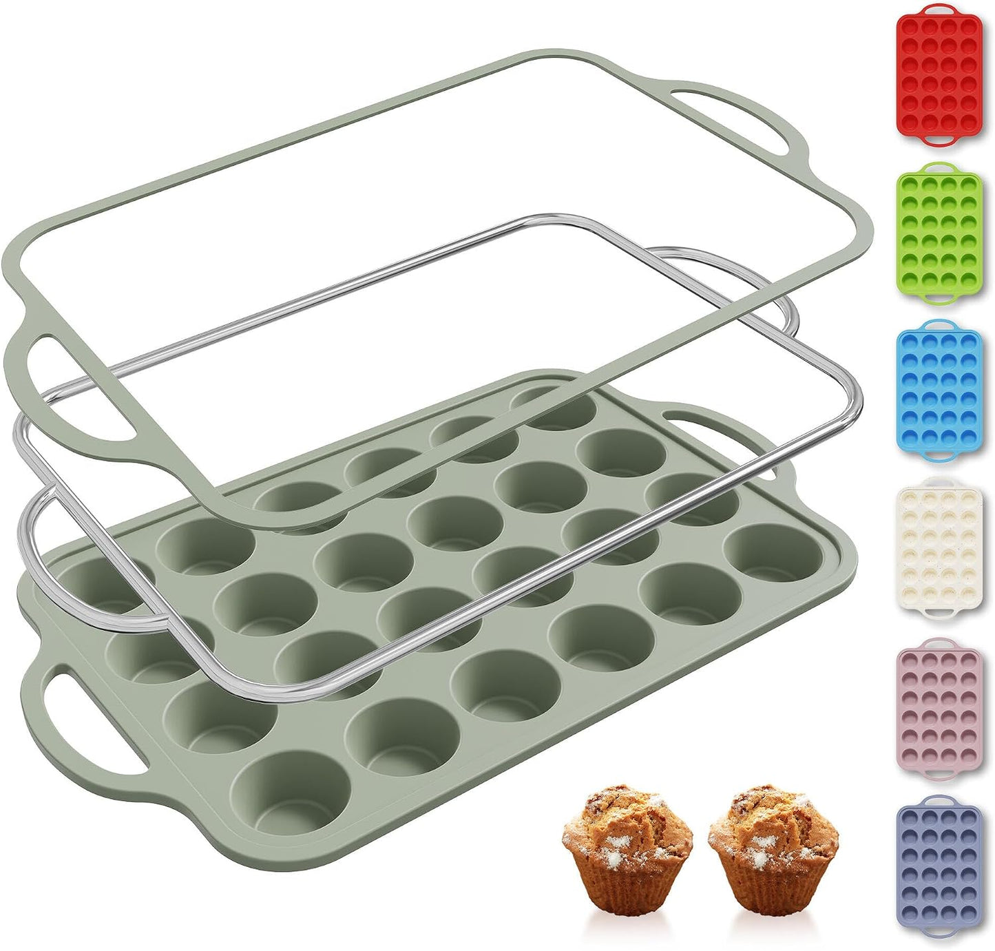 2 Packs 12 Cups Silicone Muffin Pan for Baking with Metal Reinforced Frame Regular Size Cupcake Pan Tray Egg Bites Silicone Cookie Molds Muffin Tin Tart Pans Sheet Set for Oven Dishwasher Safe