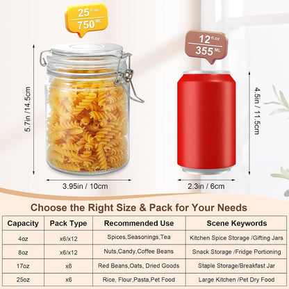 Spice Jars Set of 6, 4 oz Glass Spice Jars with Airtight Lids and Labels, Small Seasoning Jars for Spices, Herbs, Kitchen Spice Organizer