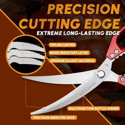 HUUSK Kitchen Scissors Set Silver - Stainless Steel Kitchen Shear, Sharp Meat Scissors, Heavy Duty Poultry Shears, Japanese Cooking Scissor for Food, Gifts for Men Women