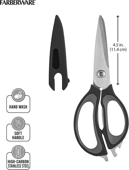 Farberware 4-in-1 Kitchen Scissors, High Carbon Stainless Steel, Black