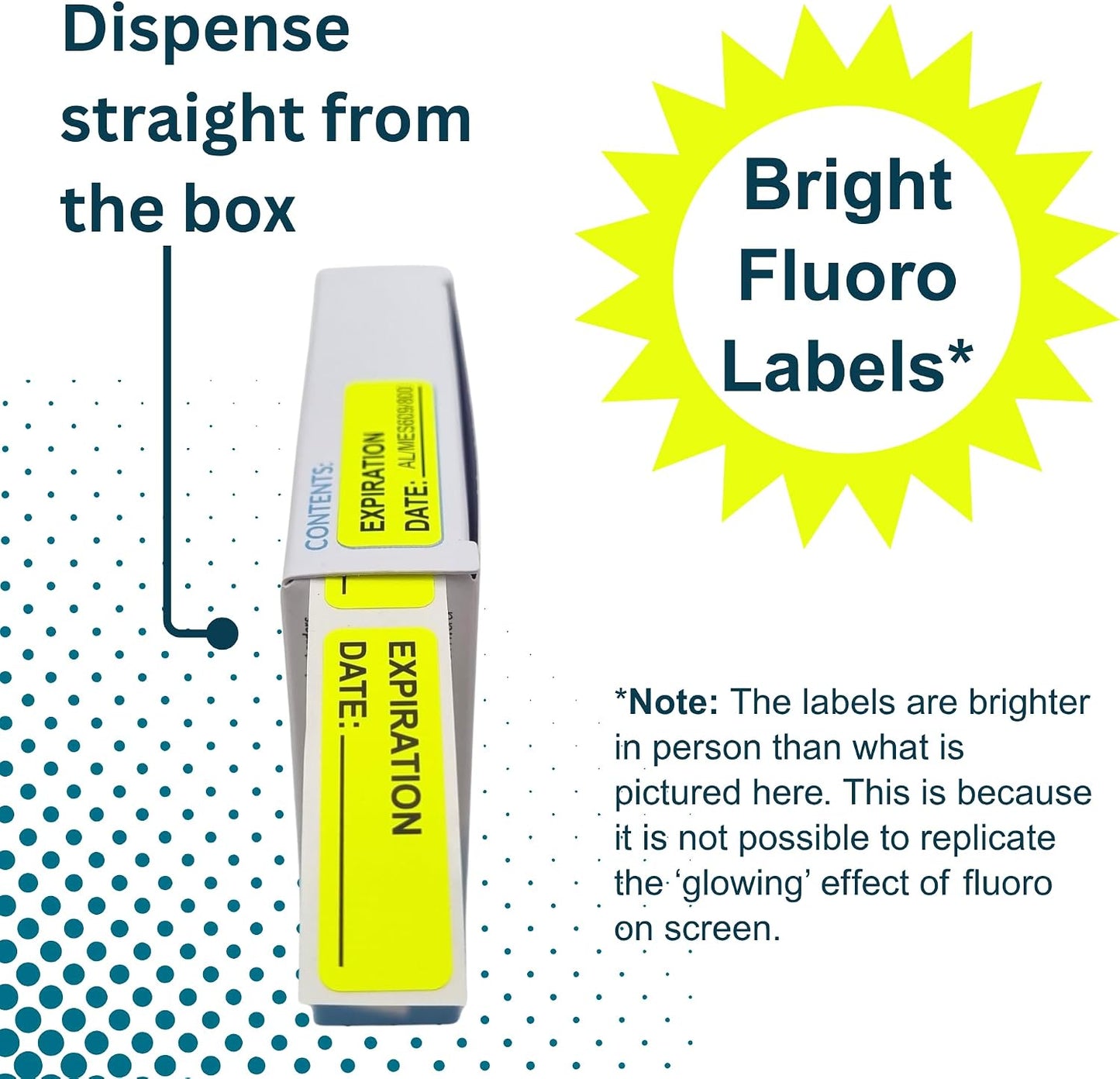 Opened Date Labels for Medical, Food & Lab Use - 800 Fluoro Green Write-on Small Stickers (12mm x 40mm / 0.5" x 1.5") in Dispense Box. Strong Latex-Free Adhesive & Indirect Food/Medical Safe Ink