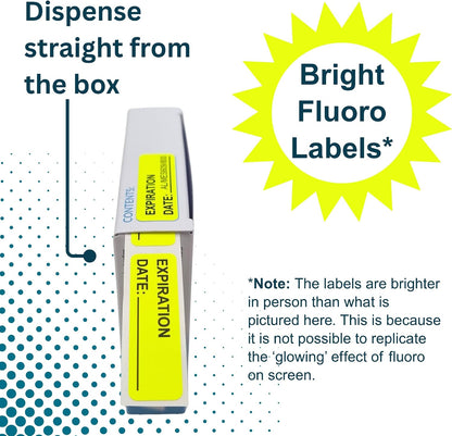 Opened Date Labels for Medical, Food & Lab Use - 800 Fluoro Green Write-on Small Stickers (12mm x 40mm / 0.5" x 1.5") in Dispense Box. Strong Latex-Free Adhesive & Indirect Food/Medical Safe Ink