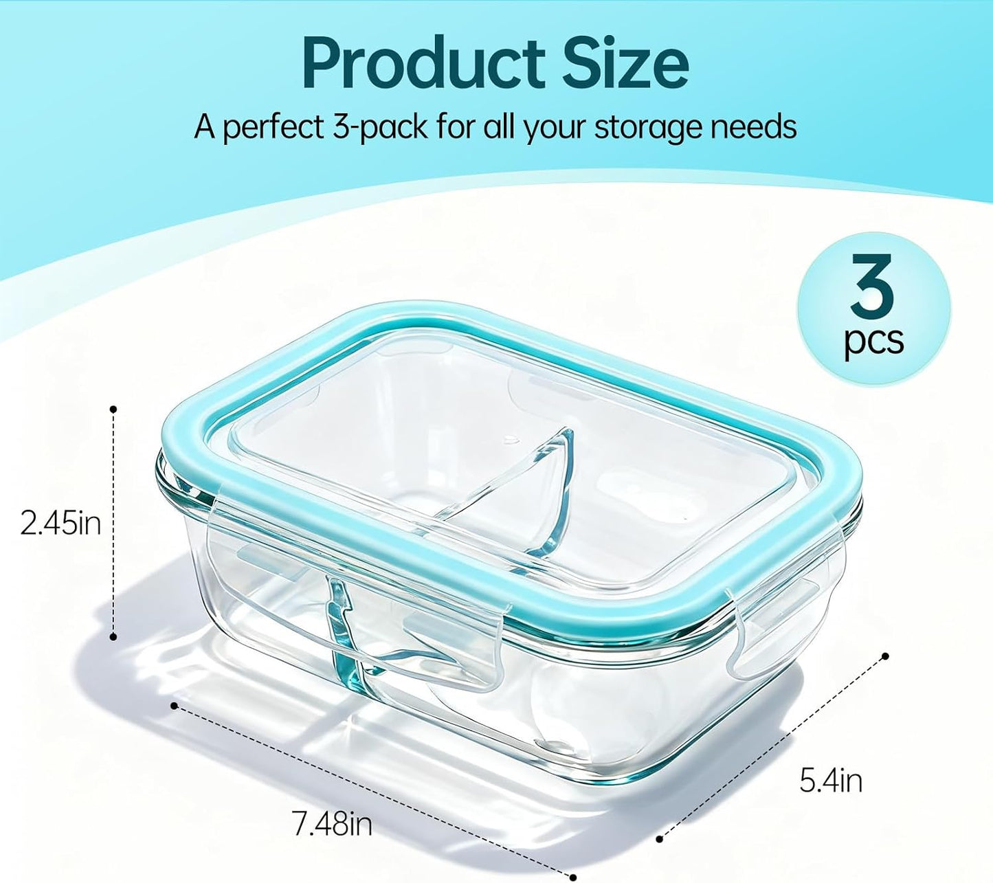 3 Pack Glass Snack Containers, Glass Snack Pack Containers with Airtight Lids, No Leak, Easy Open Small Food Storage Container, Reusable Meal Prep Container, Perfect Lunch Box for Outdoor