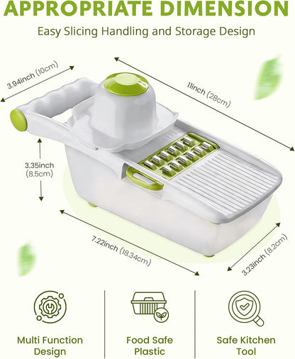 Mandoline Slicer for Kitchen, Adjustable Mandoline Food Slicer, Vegetable Slicer, Potato, Onion, Cucumber, Veggie Slicer, Multifunctional Vegetable Chopper with Container, Essential Kitchen Gadgets