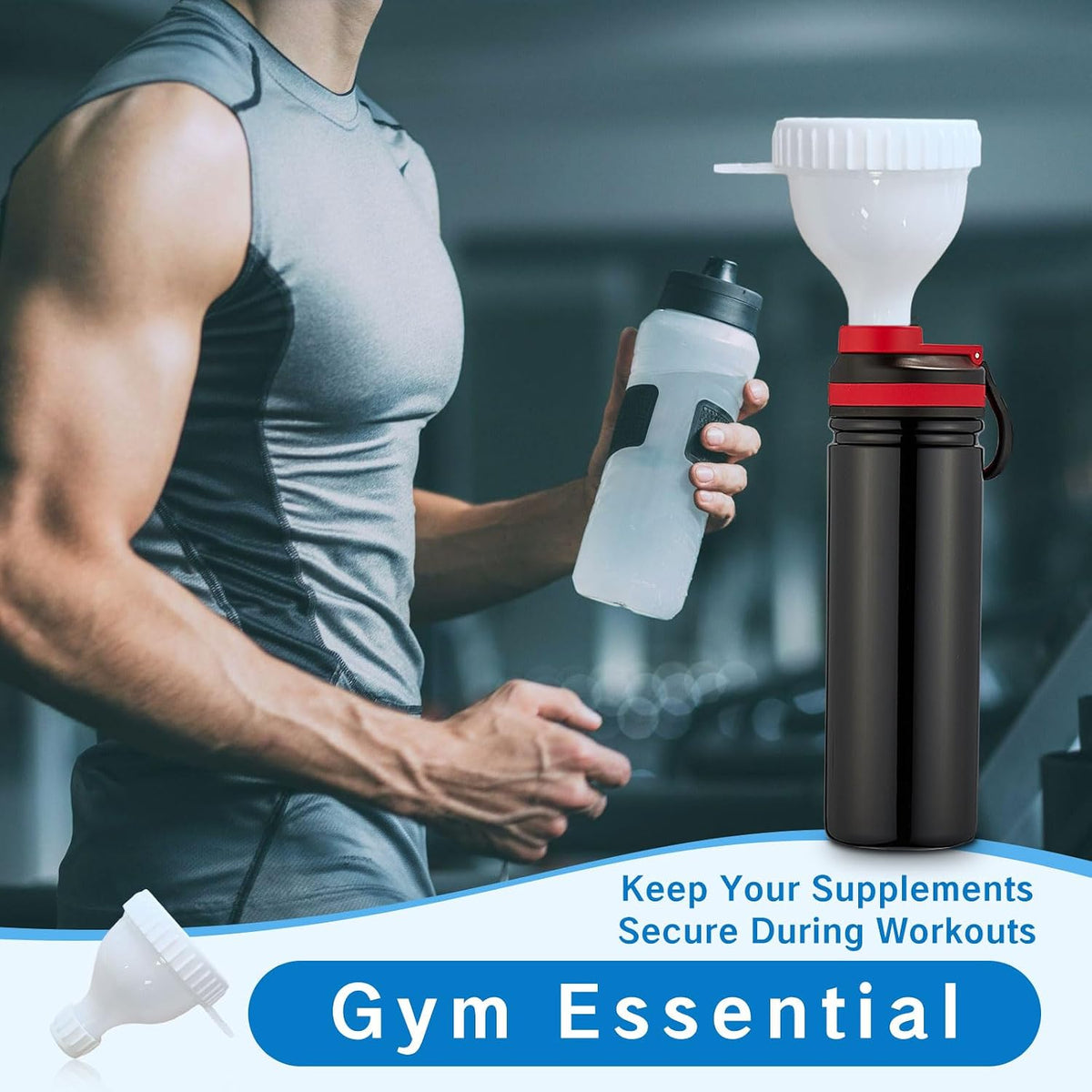 2Pack Protein Powder Container to go Portable Supplement Funnels for Filling Bottles with Protein Powder Compartment Pill Storage, Great for Workout, Travel, to-Go, Fitness