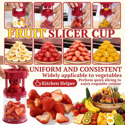 Hendiy Fruit Slicer Cup, Strawberry Slicer Cutter Tool, Grape Slicer Cutter, Multifunctional Fruit Chopper Cup & Cup Slicer for Strawberry, Grape, Cherry Tomato, Kitchen Gadget for Salad (Red)
