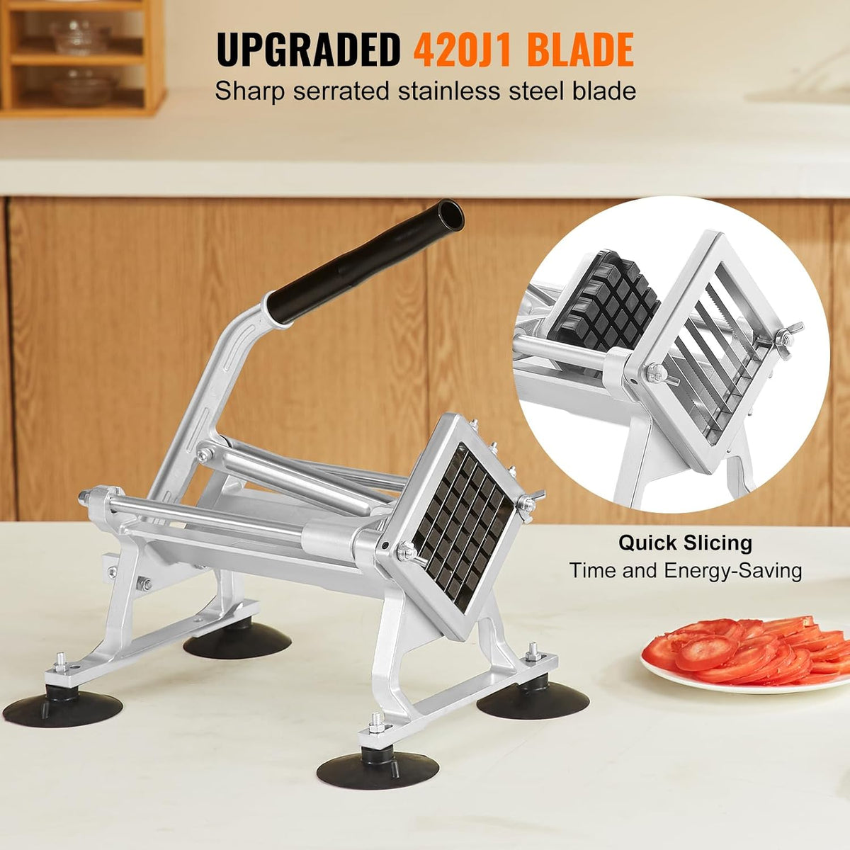 VEVOR Commercial Vegetable Slicer, 3/8" and 3/16" Tomato Slicer, Stainless Steel and Aluminum Alloy Vegetable Cutter Slicer, Manual Tomato Slicer with Non-slip Feet, for Tomatoes, Potatoes, Onions