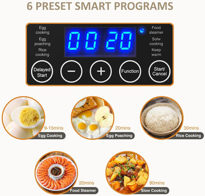 2 Tiers Electric Food Steamer for Cooking, 4 QT Digital Multi Vegetable Steamer with BPA-Free Stackable Baskets, Rapid Egg Cooker Egg Steamer with Auto Shut-Off, Ideal for Veggies, Seafood, Rice