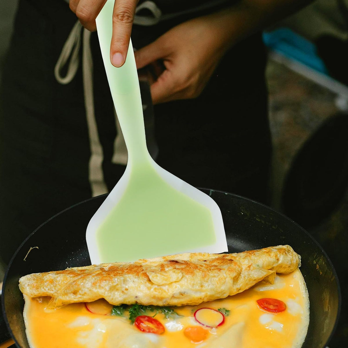Hitefu 2 Pcs Silicone Spatula Turner, Green & Pink