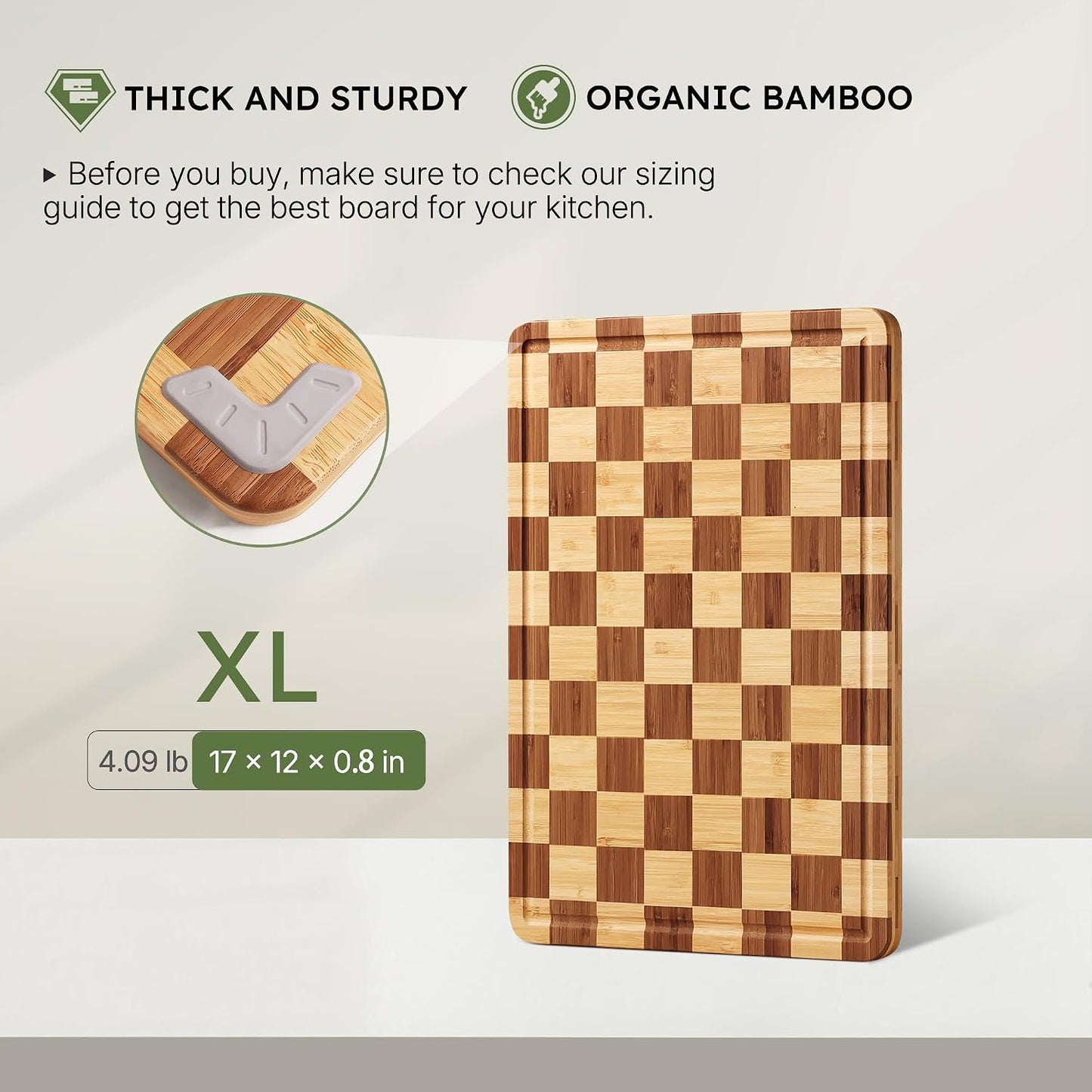 3 Pack Bamboo Cutting Board Set Checkered Wooden Cutting Board for Kitchen Non Toxic Charcuterie Board Serving Non Slip End Grain Wood Chopping Board for Meat Fruit Cheese Kitchen Housewarming Gift