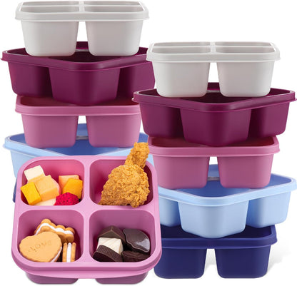 Honeydak 10 Pack Bento Snack Containers 4 Compartment Snack Boxes Reusable Containers with Lids Divided Meal Prep Lunch Food Storage Box for School Work Travel