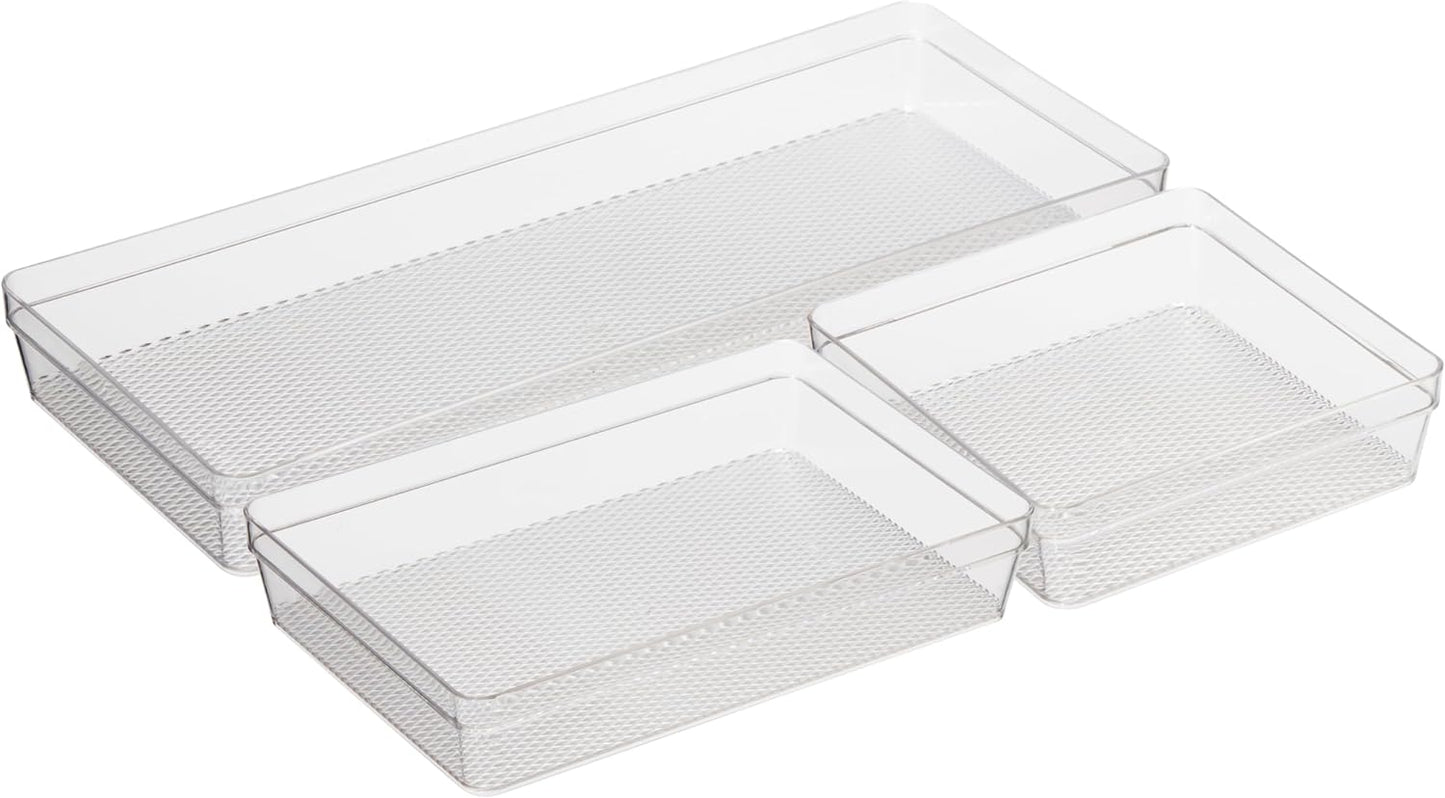 Oggi Clear Drawer Organizer - 3" X 12.5" - Ideal for Organizing Kitchen Drawers, Office, Desk, Silverware, Kitchen Utensils, Cosmetics and Bathrooms