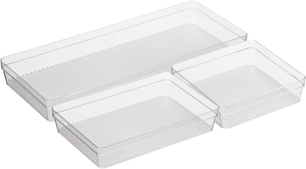 Oggi Clear Drawer Organizer - 3" X 12.5" - Ideal for Organizing Kitchen Drawers, Office, Desk, Silverware, Kitchen Utensils, Cosmetics and Bathrooms