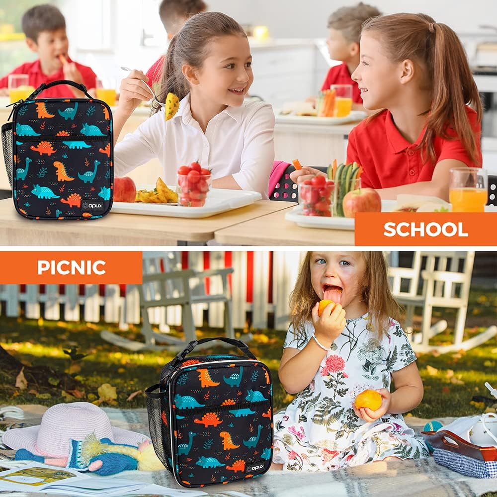 opux Premium Insulated Lunch Box, Soft School Lunch Bag for Kids Boys Girls, Leakproof Small Lunch Pail Men Women Work, Reusable Compact Cooler Tote Lunchbox for Office Adult, Black