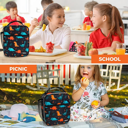 opux Premium Insulated Lunch Box, Soft School Lunch Bag for Kids Boys Girls, Leakproof Small Lunch Pail Men Women Work, Reusable Compact Cooler Tote Lunchbox for Office Adult, Black